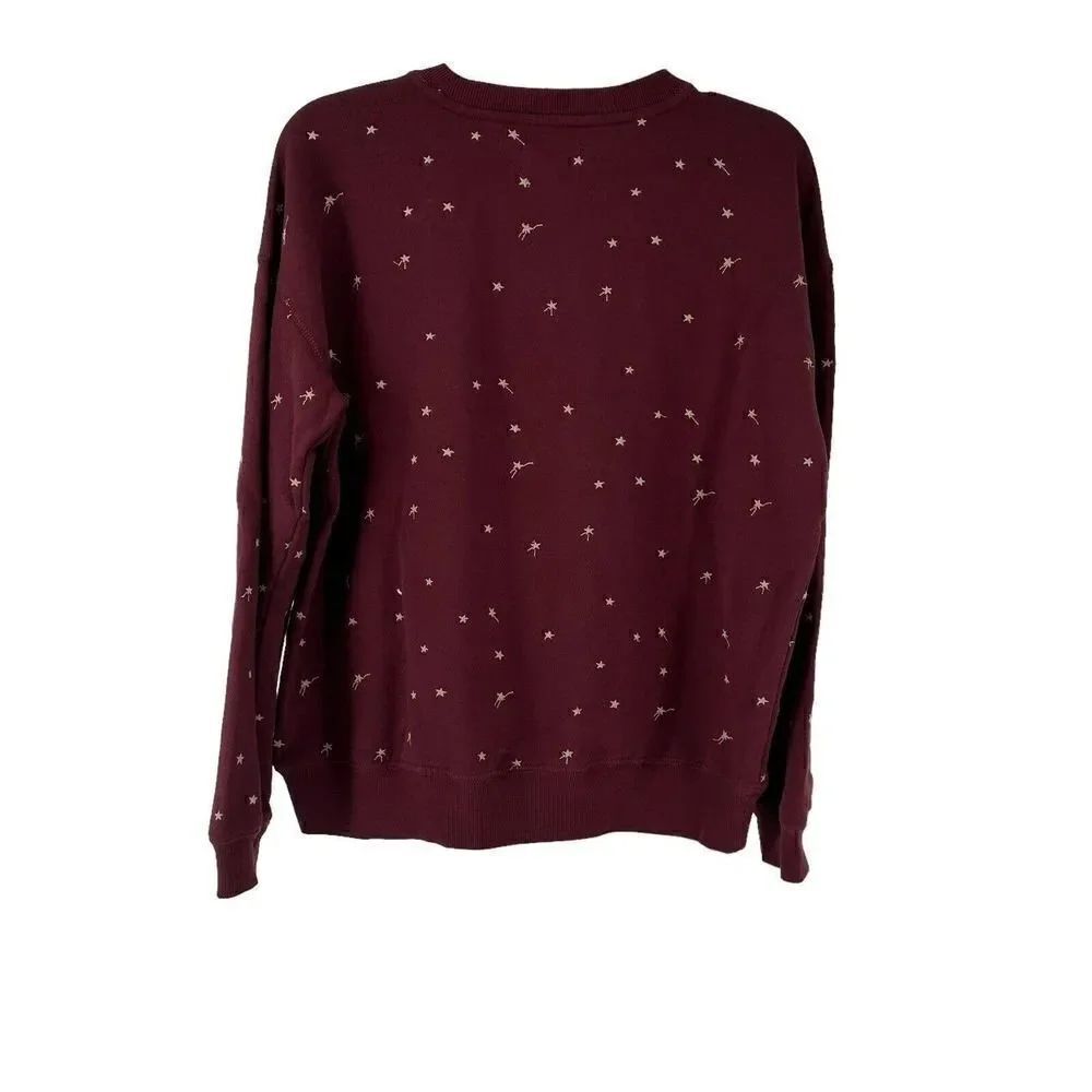 Lou & Grey Sweatshirt Size S Relaxed Burgundy Red Shooting Star Embroidered Top - Picture 5 of 7